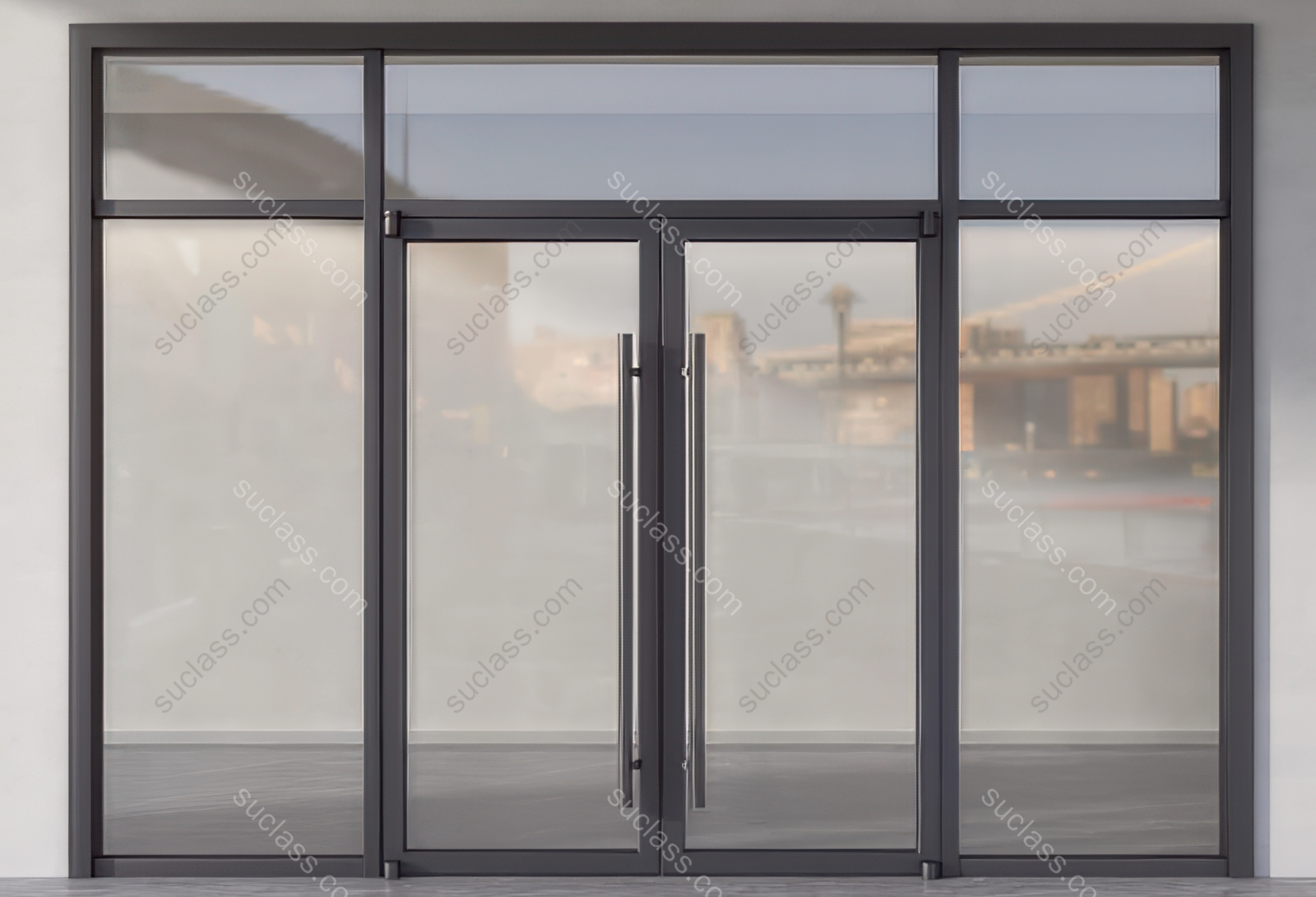 现代玻璃双开门玻璃大门双开玻璃大门办公玻璃门 id:371001 八宝模型