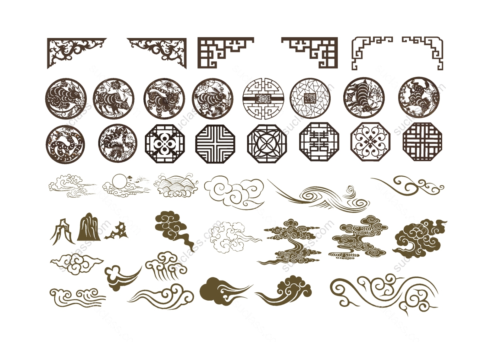 中式雕花角花角线镂空窗祥云id166348