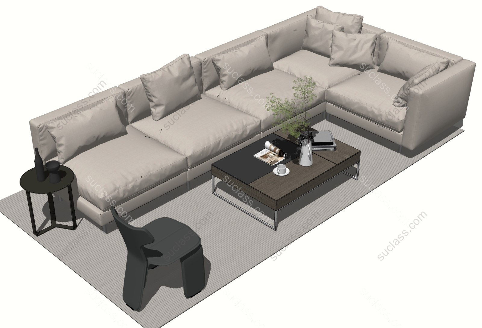 现代简约L型米色布艺沙发3D模型 ID:287591 八宝模型库 - PB3智能构件下载