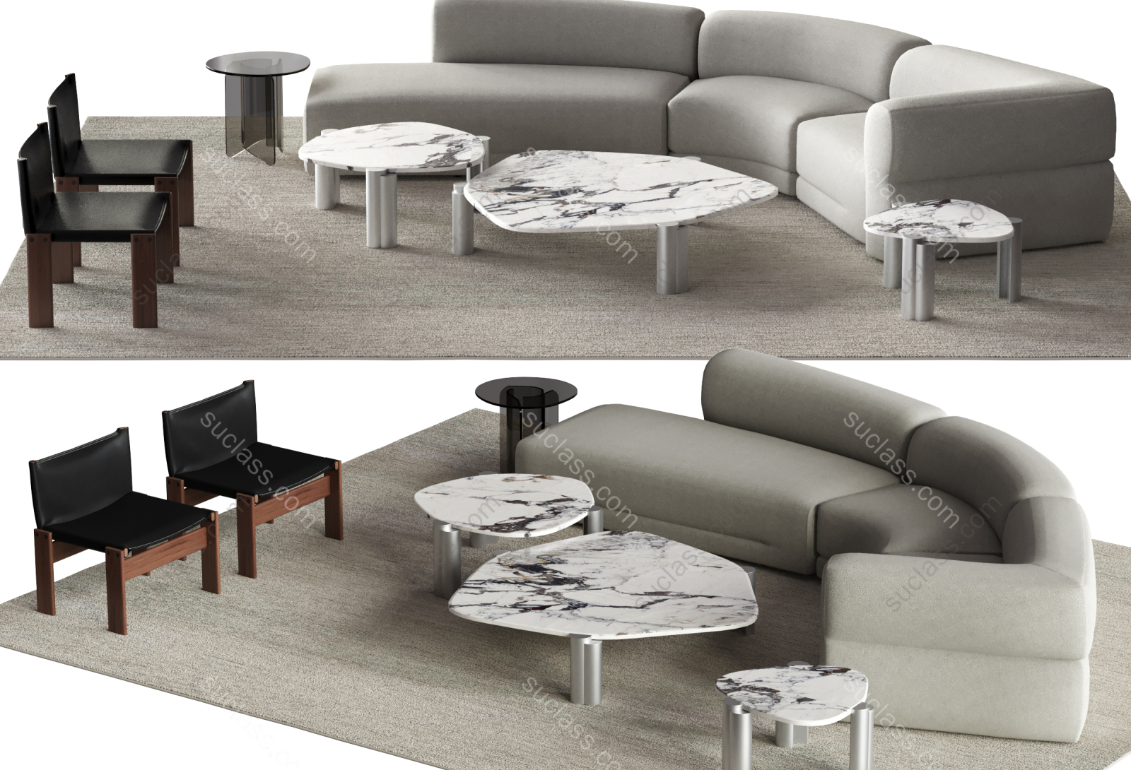 Molteni&CEMILESOFA现代沙发茶几组合弧形沙发休闲椅组合茶几08s ID:430422 八宝模型库 - PB3智能构件下载